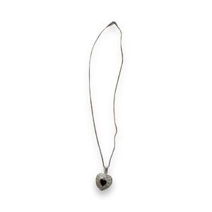 Sterling Silver Filigree Black Enamel Heart Pendant 17 In